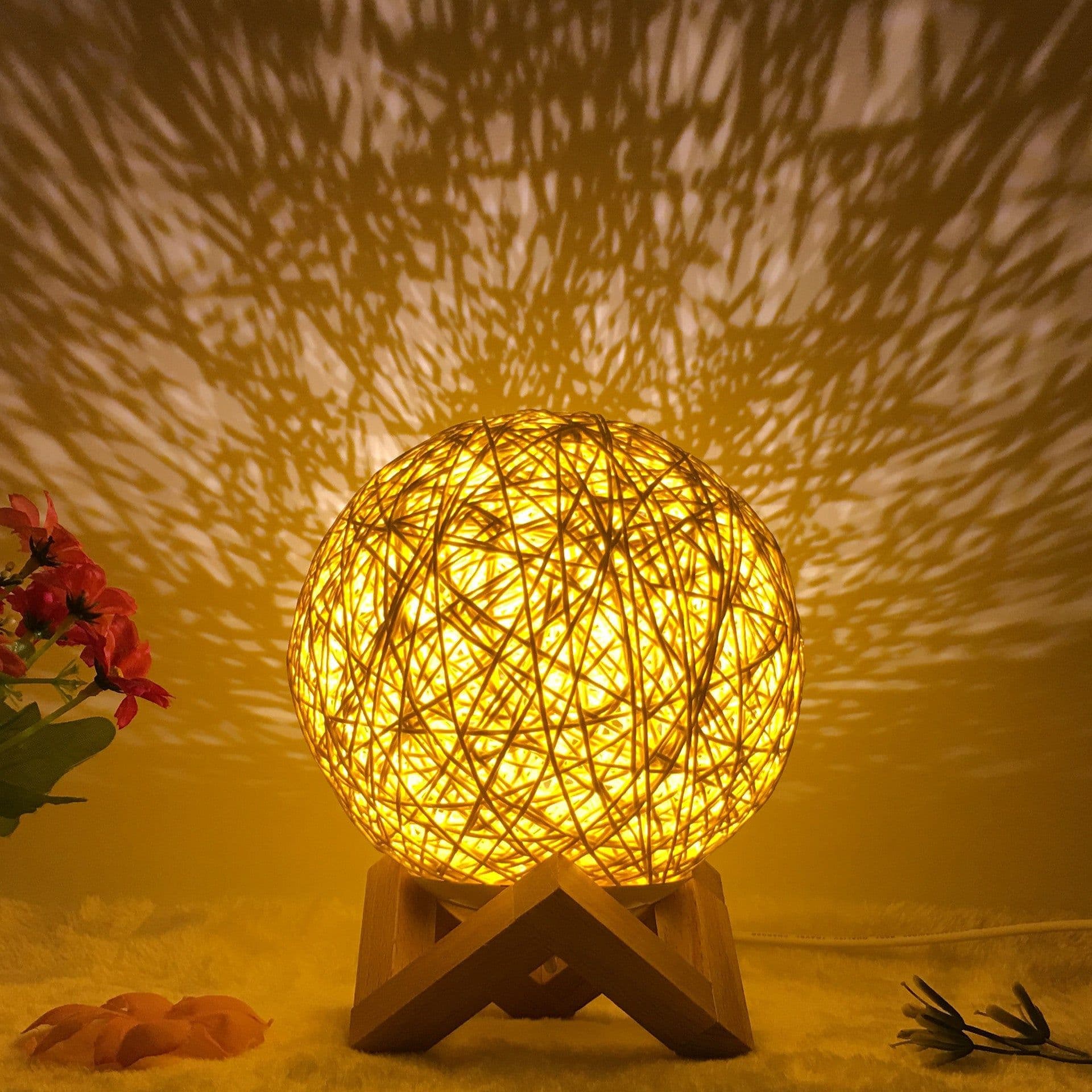 image-Amazon Hot Selling Creative Linen Table Lamp Novel and Unique LED Intelligent USB7 Color RGB16 Color Remote Control Rattan Ball Lamp