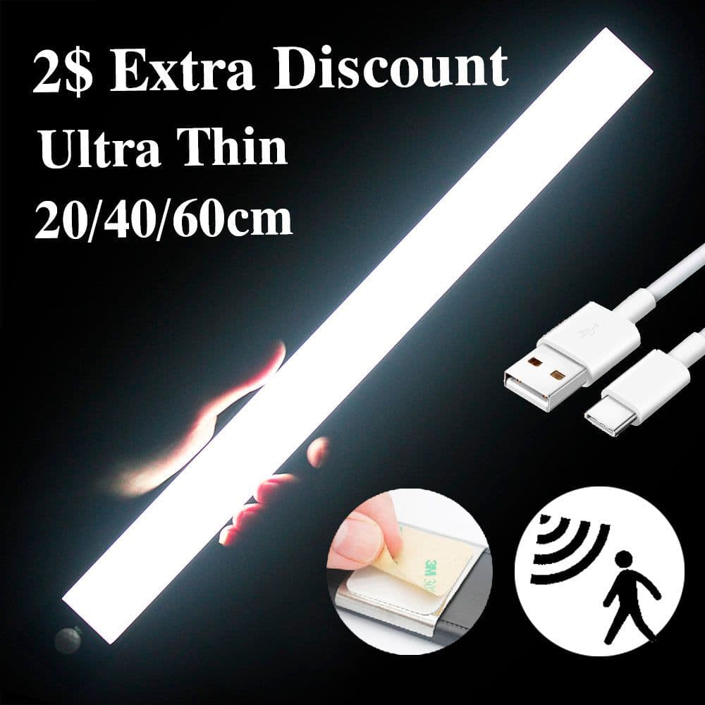 image-Motion Sensor LED Under Cabinet Light USB Rechargeable Wardrobe Closet Night Light For Kitchen Indoor Wall Lamps