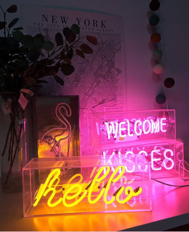 image-Retro neon decorative lamp glass tube iron box lamp