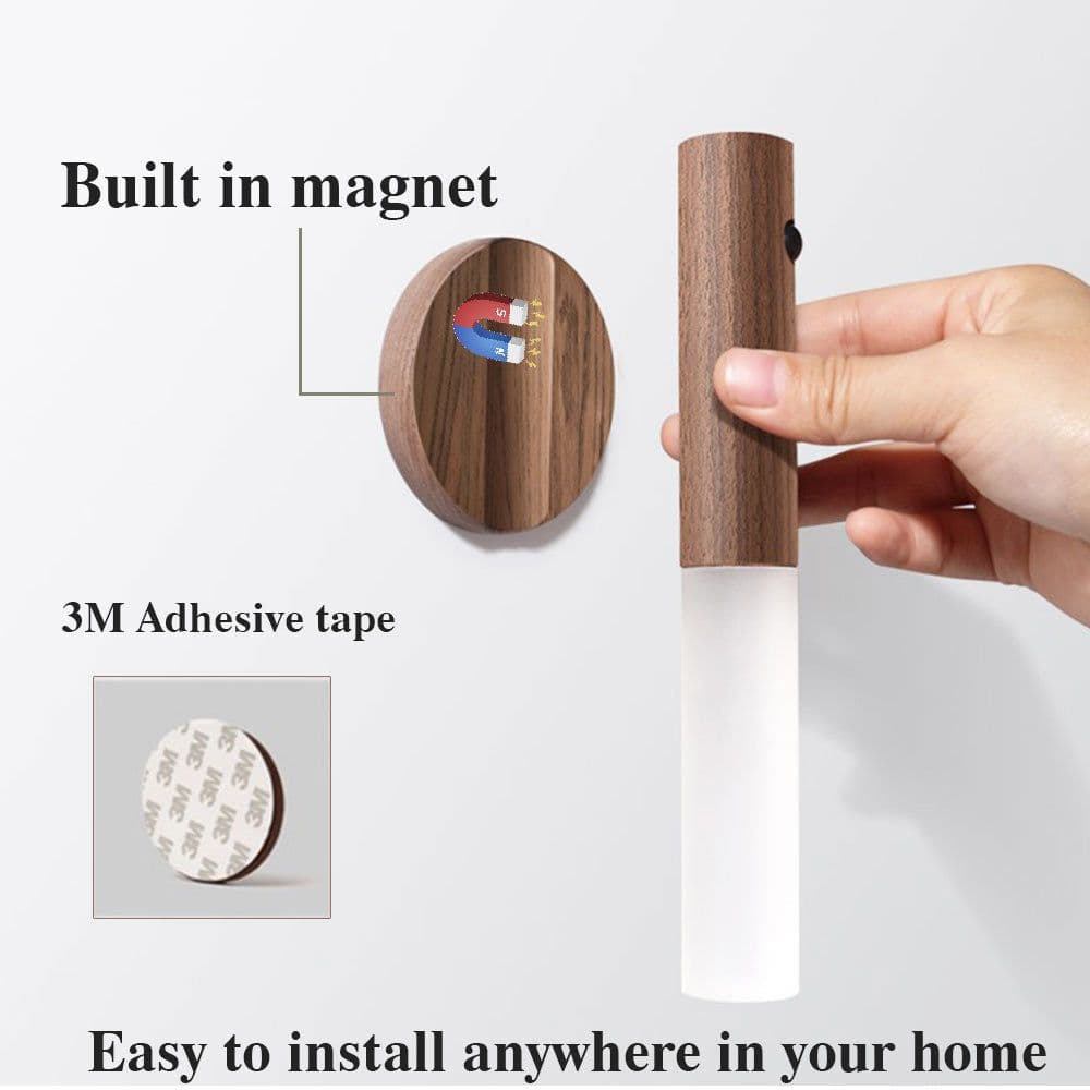 image-Auto LED USB Magnetic Wood Wireless Night Light Corridors Porch Lights PIR Motion Sensor Wall Light Cabinet Lamp