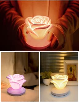 image-4 Colors Romantic Rose-shape Three Lighting Level Dimming Touch Night Light Valentine's Day Night Light