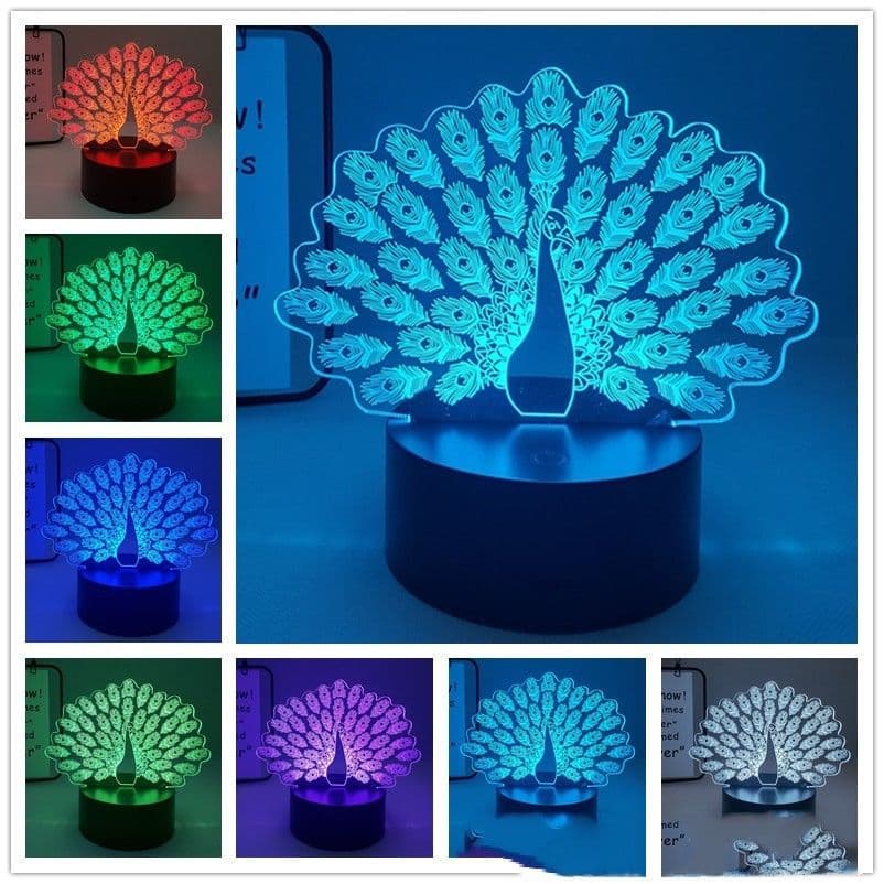 image-Peacock 3D Acrylic LED Light