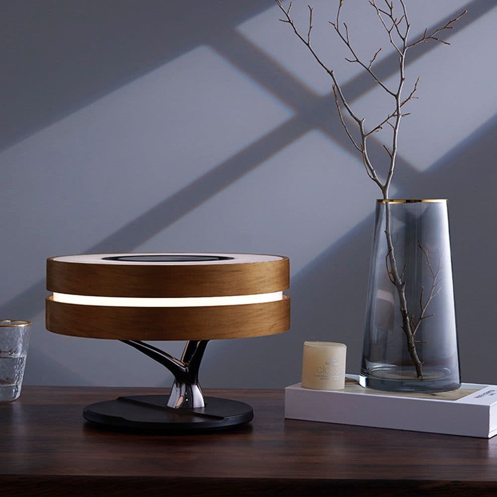 image-Round Intelligent Music Bluetooth Speaker Bed Lamp WiFi Circle Tree Of Led Light Wireless Charging For Living Room