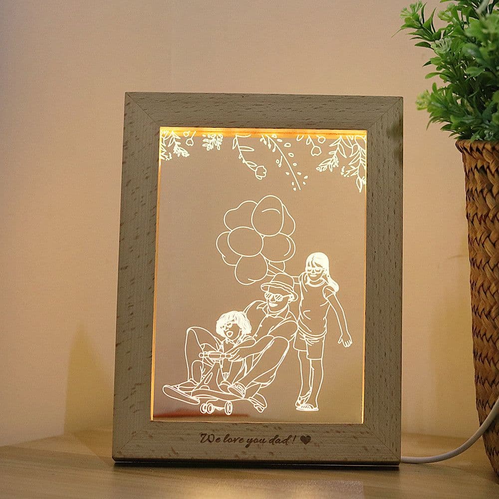 image-3D LED Photo & Text Custom Table Lamp Wood Photo Frame USB Photo Frame Night