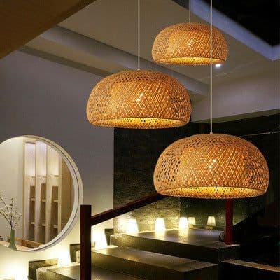 image-Bamboo Woven Simple Japanese Creative Pastoral Chandelier