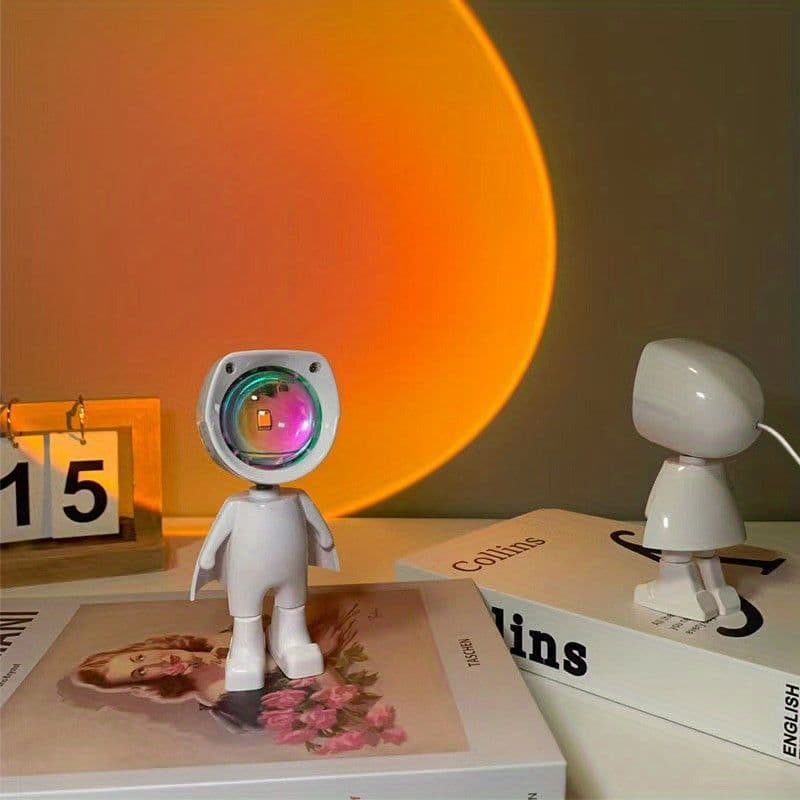 image-Rainbow Sunset Light Projector Lamp Atmosphere Led Night Light Romantic Mood Light Projector For Home Room Background Wall Decor Cute Robot Night Light Perfect For Home Decor