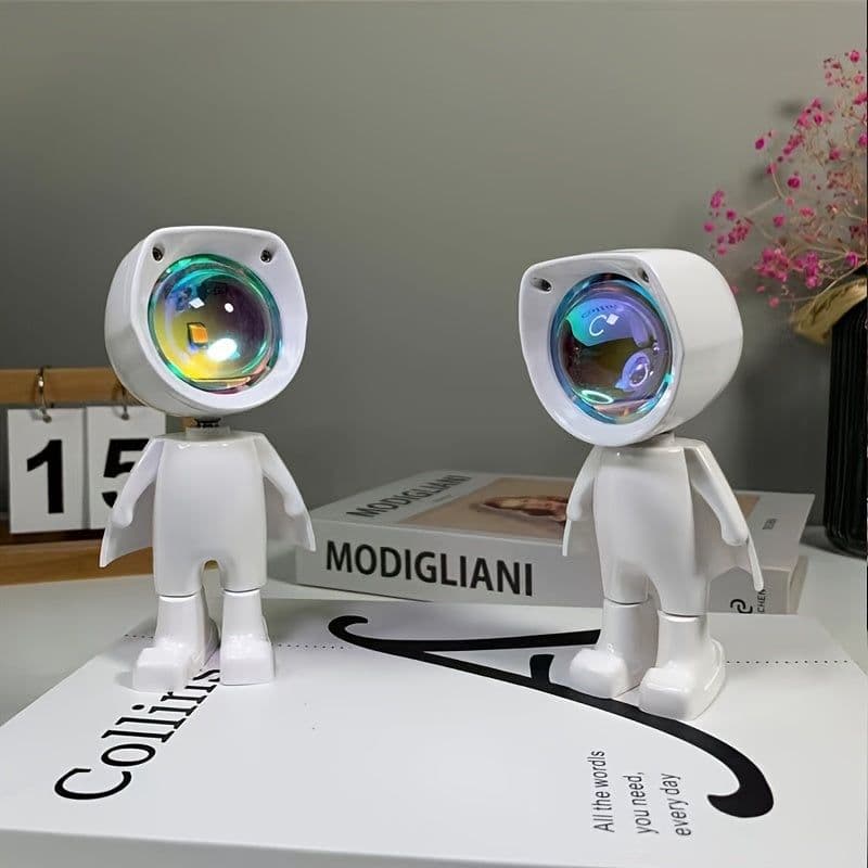 image-Rainbow Sunset Light Projector Lamp Atmosphere Led Night Light Romantic Mood Light Projector For Home Room Background Wall Decor Cute Robot Night Light Perfect For Home Decor