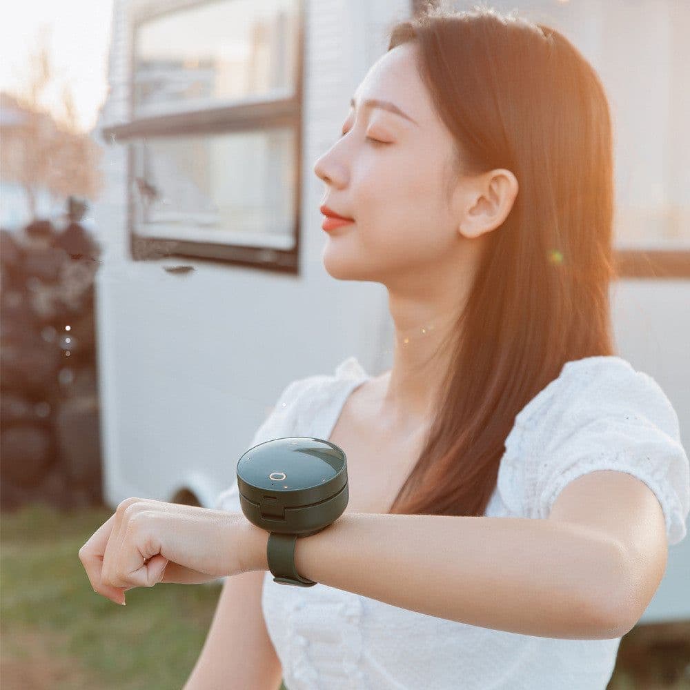 image-Portable Wrist Fan Mirror Leafless USB Rechargeable 3 Speed Adjustable Air Cooler Handheld