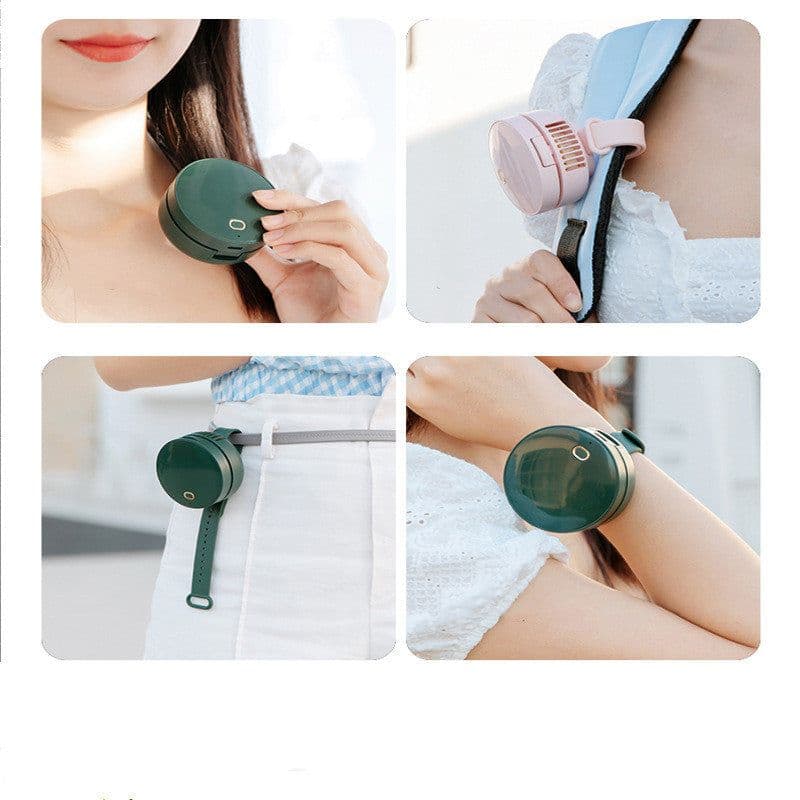 image-Portable Wrist Fan Mirror Leafless USB Rechargeable 3 Speed Adjustable Air Cooler Handheld