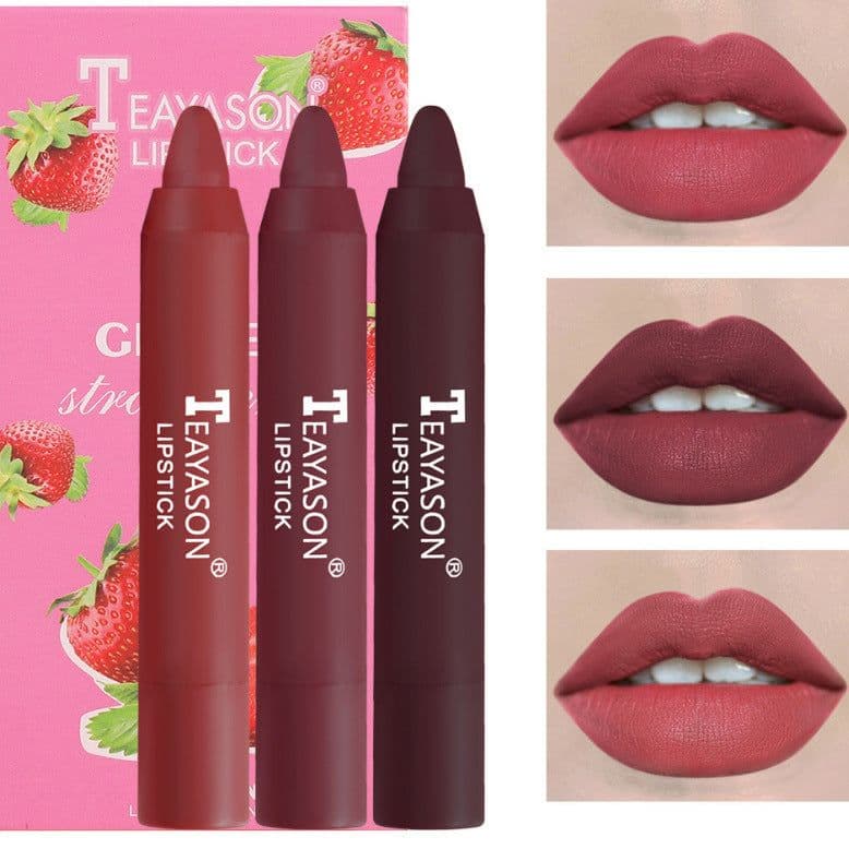 image-3 Packs Of Matte Lipstick Matte Velvet Lipstick Pen Bean Paste Milk Tea Color Lipstick Crayons Lipstick Students