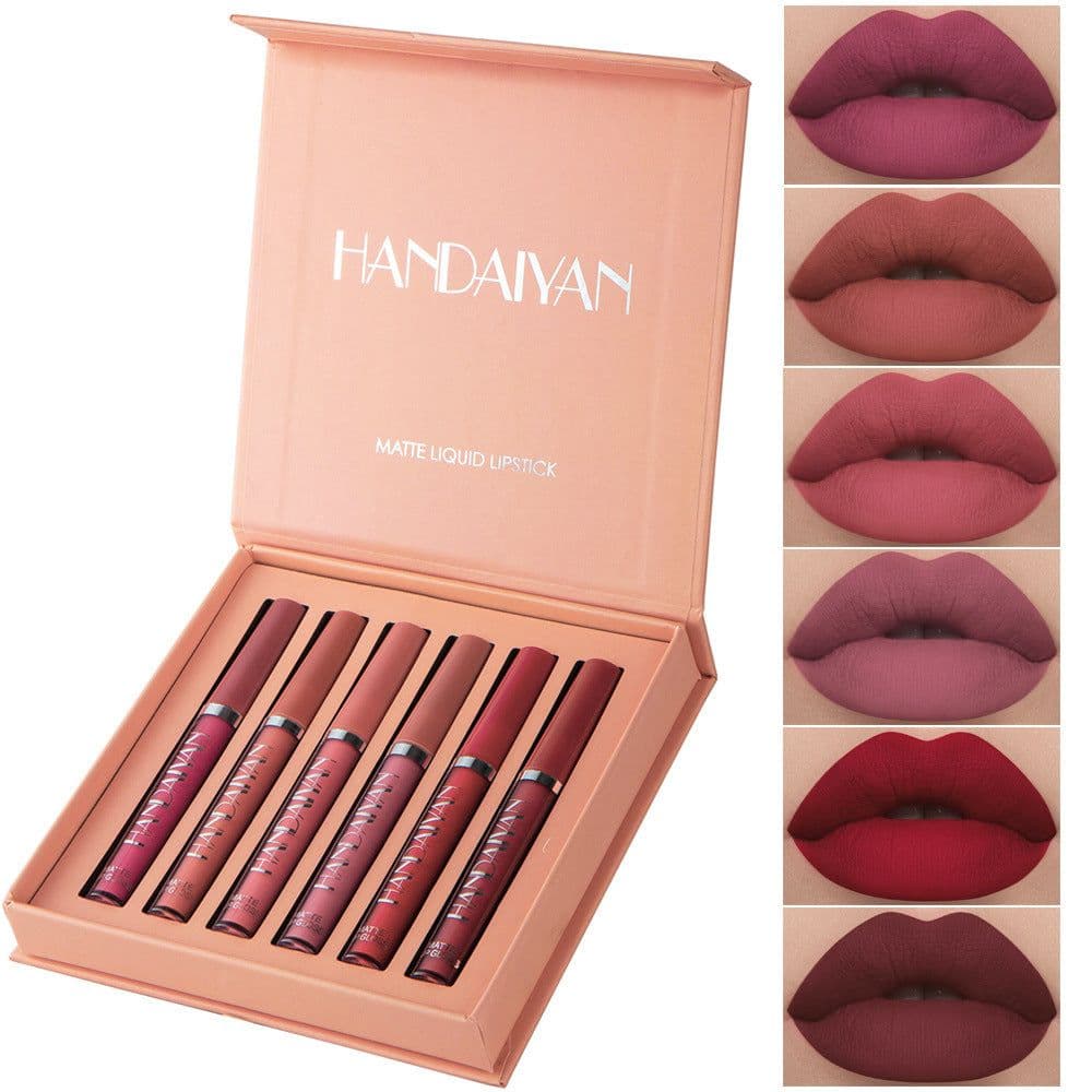 image-Handaiyan Matte Lip Glaze Liquid Lipstick Mini Tube Lip Gloss Waterproof Non Stick Cup Lip Gloss Genuine