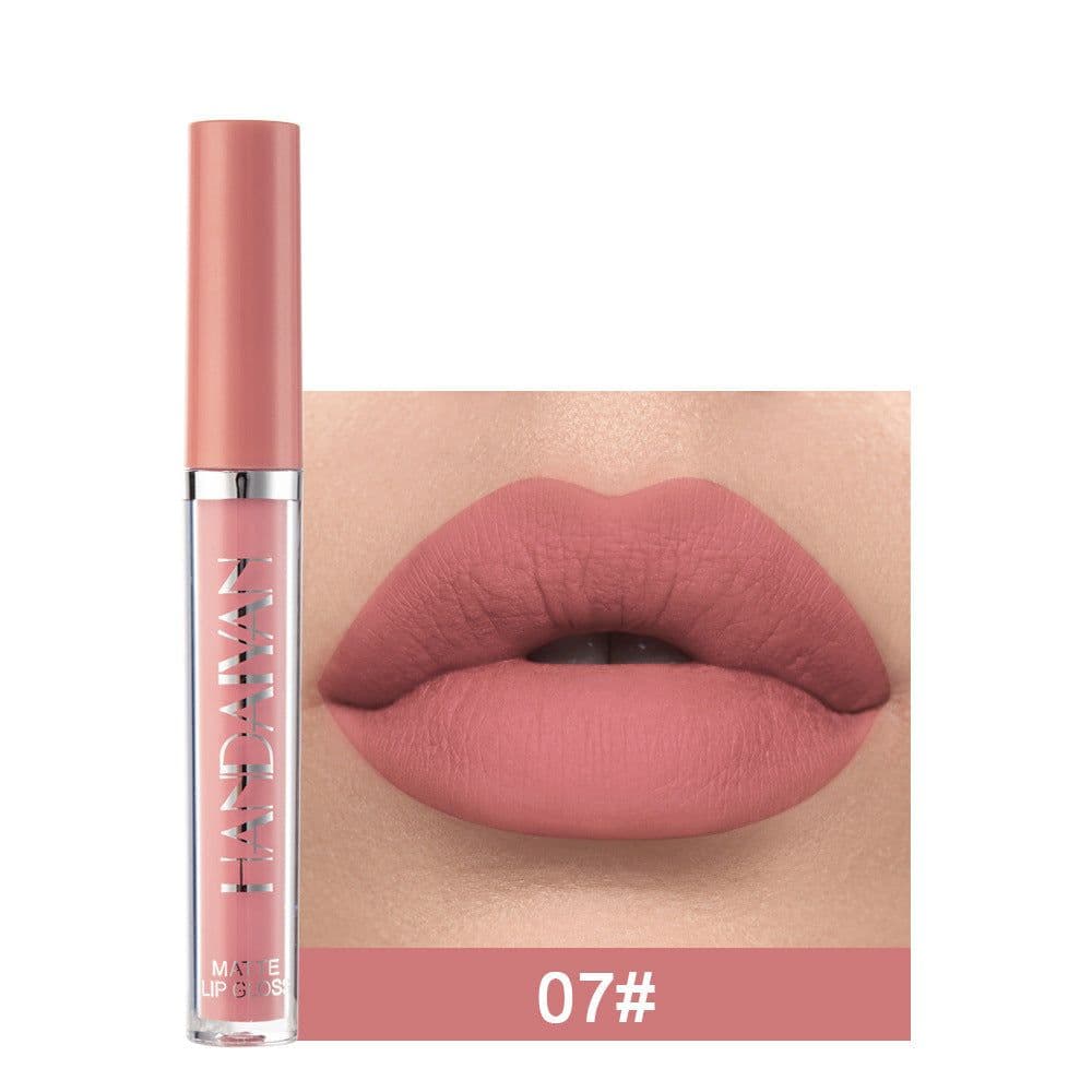 image-Handaiyan Matte Lip Glaze Liquid Lipstick Mini Tube Lip Gloss Waterproof Non Stick Cup Lip Gloss Genuine