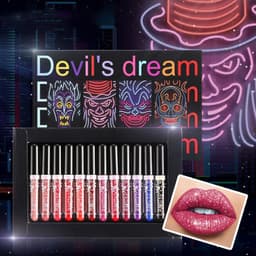 image-12Pcs Liquid Lipstick Set Halloween Makeup Diamond Symphony Lip Gloss Long Lasting Moisturizing Lip Glaze Glitter Cosmetic