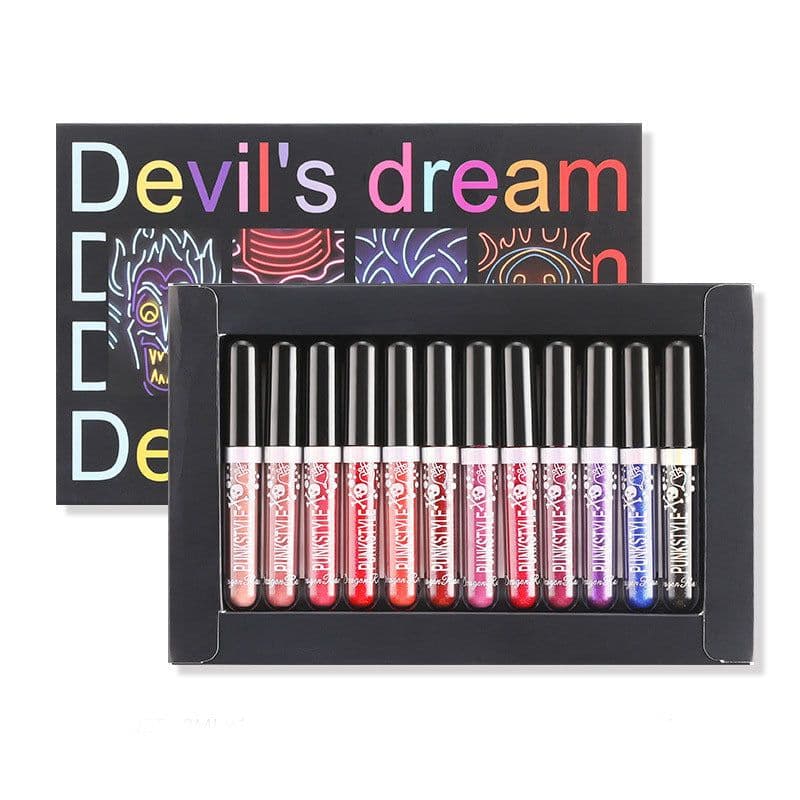 image-12Pcs Liquid Lipstick Set Halloween Makeup Diamond Symphony Lip Gloss Long Lasting Moisturizing Lip Glaze Glitter Cosmetic