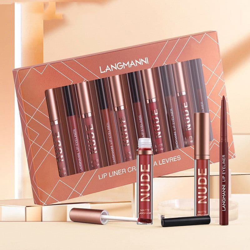 image-Lip Liner And Lipstick Makeup 12 Pcs Set 6 Matte Lipstick 6 Lip Liner Pens Waterproof Long Lasting Matte Lipstick Beauty Cosmetics Makeup Gift For Girls Lipstick Set