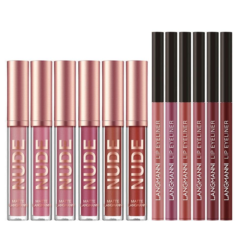 image-Lip Liner And Lipstick Makeup 12 Pcs Set 6 Matte Lipstick 6 Lip Liner Pens Waterproof Long Lasting Matte Lipstick Beauty Cosmetics Makeup Gift For Girls Lipstick Set