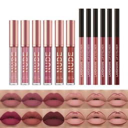 image-Lip Liner And Lipstick Makeup 12 Pcs Set 6 Matte Lipstick 6 Lip Liner Pens Waterproof Long Lasting Matte Lipstick Beauty Cosmetics Makeup Gift For Girls Lipstick Set