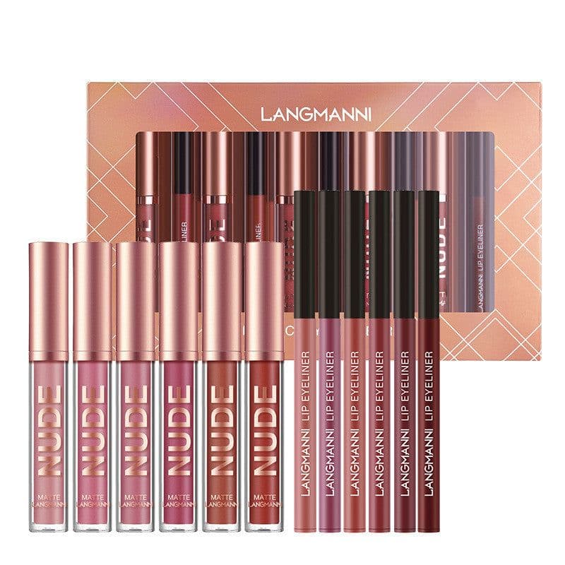 image-Lip Liner And Lipstick Makeup 12 Pcs Set 6 Matte Lipstick 6 Lip Liner Pens Waterproof Long Lasting Matte Lipstick Beauty Cosmetics Makeup Gift For Girls Lipstick Set