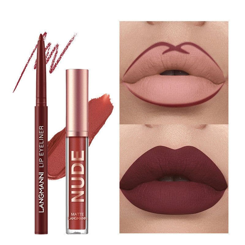 image-Lip Liner And Lipstick Makeup 12 Pcs Set 6 Matte Lipstick 6 Lip Liner Pens Waterproof Long Lasting Matte Lipstick Beauty Cosmetics Makeup Gift For Girls Lipstick Set