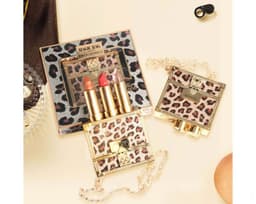 image-Fashion Small Sachet Mousse Lipstick Leopard Print Chain With Small Round Mirror Set