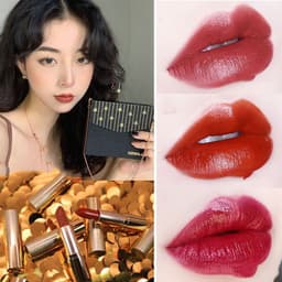 image-Fashion Small Sachet Mousse Lipstick Leopard Print Chain With Small Round Mirror Set