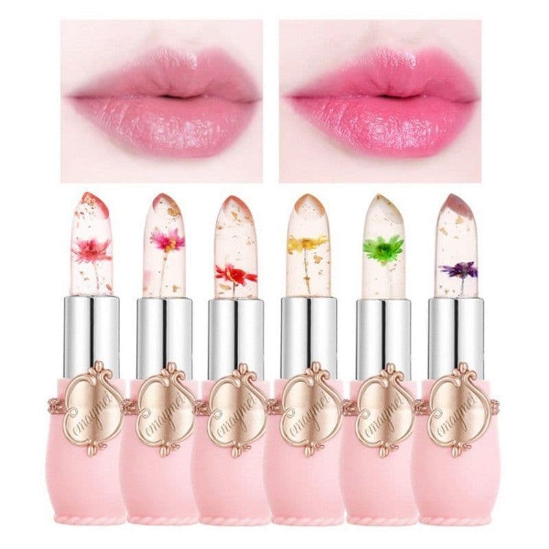 image-Jelly Flower Lipstick Color Changing Lip Gloss Moistening Temperature Crystal Pomade Transparent Lip Color Balm Makeup Cosm