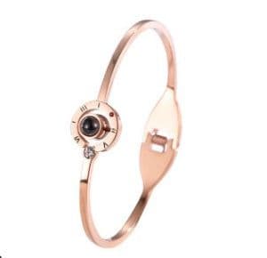 image-Japanese and Korean version of color gold 18K rose gold four-leaf clover bracelet female black alloy open bracelet jewelry
