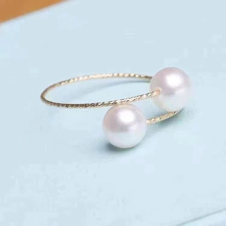 image-18k Gold Pearl Elastic Ring Au750 Color Gold Adjustable