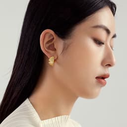 image-925 Sterling Silver Stud Earrings Earrings Female Plated 14k Gold Premium Sense Of Niche Design Ginkgo Biloba National Style Silver Jewellery