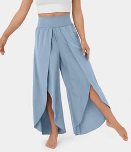 image-Loose Split Yoga Pants Summer Elastic High Waist Wide Leg Trousers Women's Fashion Versatile Clothing