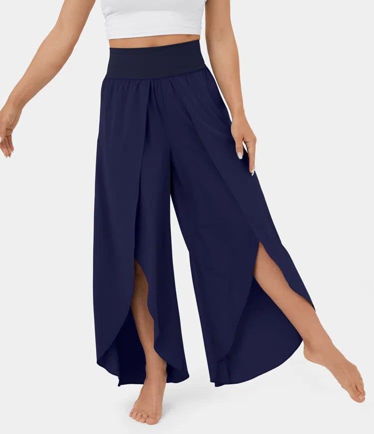 image-Loose Split Yoga Pants Summer Elastic High Waist Wide Leg Trousers Women's Fashion Versatile Clothing