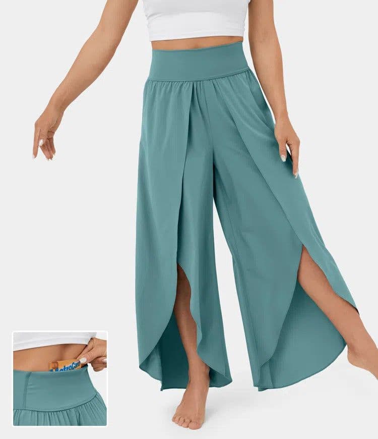 image-Loose Split Yoga Pants Summer Elastic High Waist Wide Leg Trousers Women's Fashion Versatile Clothing