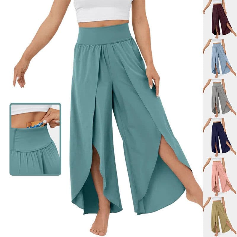 image-Loose Split Yoga Pants Summer Elastic High Waist Wide Leg Trousers Women's Fashion Versatile Clothing