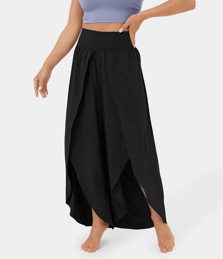 image-Loose Split Yoga Pants Summer Elastic High Waist Wide Leg Trousers Women's Fashion Versatile Clothing