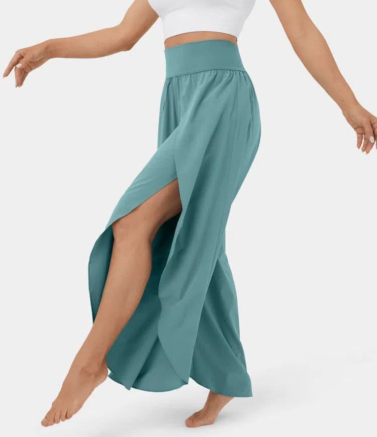 image-Loose Split Yoga Pants Summer Elastic High Waist Wide Leg Trousers Women's Fashion Versatile Clothing