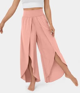 image-Loose Split Yoga Pants Summer Elastic High Waist Wide Leg Trousers Women's Fashion Versatile Clothing