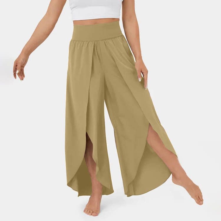 image-Loose Split Yoga Pants Summer Elastic High Waist Wide Leg Trousers Women's Fashion Versatile Clothing