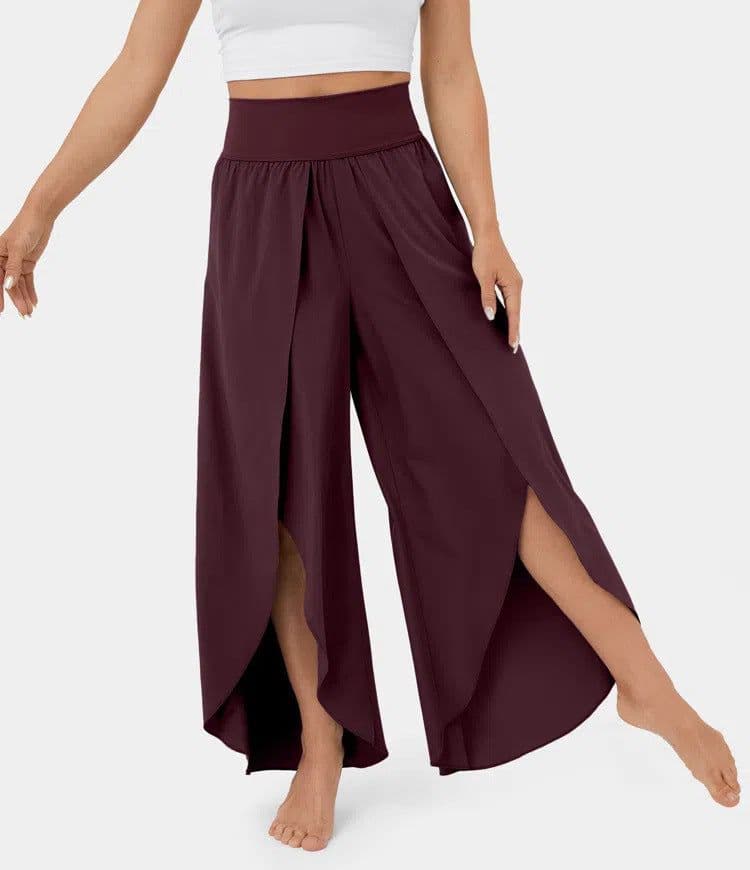 image-Loose Split Yoga Pants Summer Elastic High Waist Wide Leg Trousers Women's Fashion Versatile Clothing