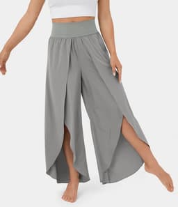 image-Loose Split Yoga Pants Summer Elastic High Waist Wide Leg Trousers Women's Fashion Versatile Clothing