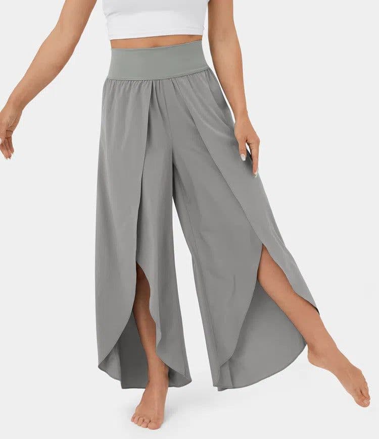 image-Loose Split Yoga Pants Summer Elastic High Waist Wide Leg Trousers Women's Fashion Versatile Clothing