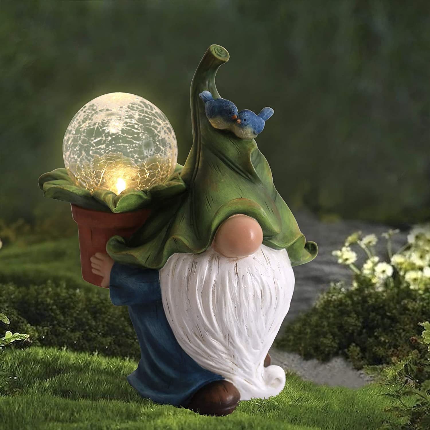 image-Meditation Dwarf Statue American Country Solar Luminous Dwarf Fairy Ornaments Garden Lawn Decoration