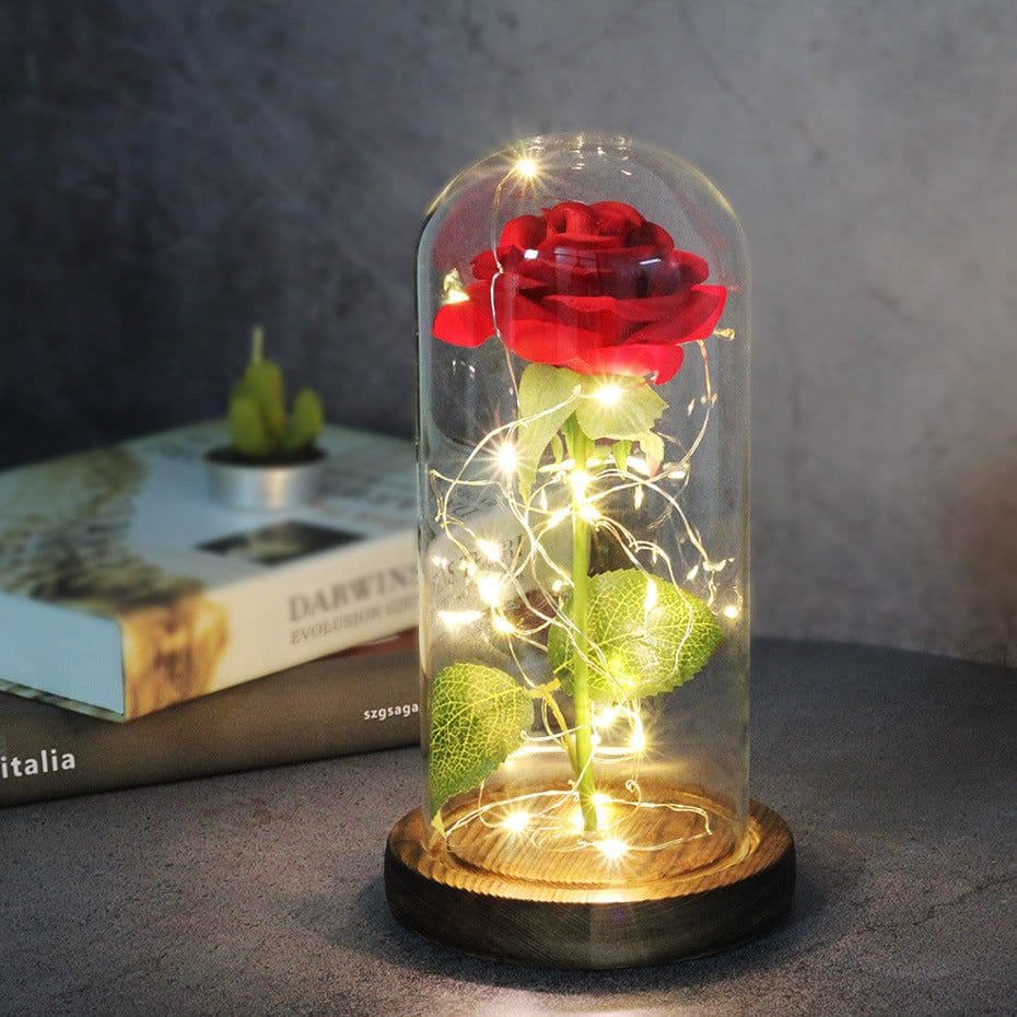 image-Mothers Day Wedding Favors Bridesmaid Gift Immortal Simulation Rose Glass Cover Luminous Led Ornament