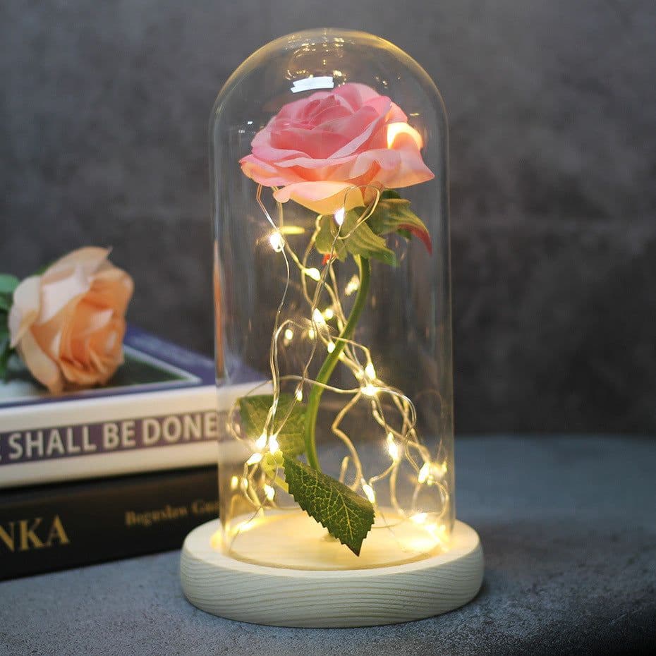 image-Mothers Day Wedding Favors Bridesmaid Gift Immortal Simulation Rose Glass Cover Luminous Led Ornament