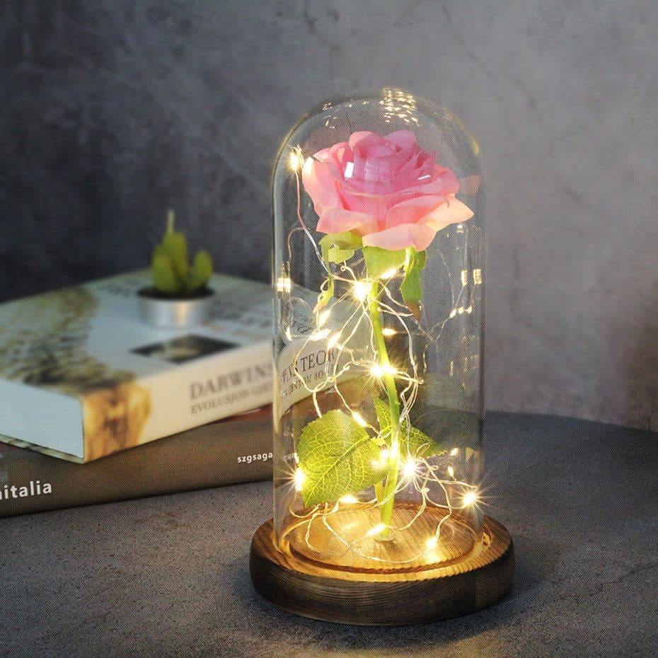 image-Mothers Day Wedding Favors Bridesmaid Gift Immortal Simulation Rose Glass Cover Luminous Led Ornament