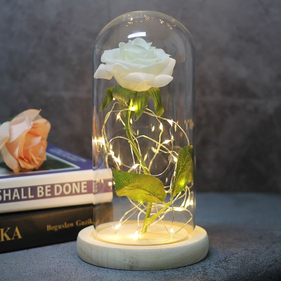 image-Mothers Day Wedding Favors Bridesmaid Gift Immortal Simulation Rose Glass Cover Luminous Led Ornament