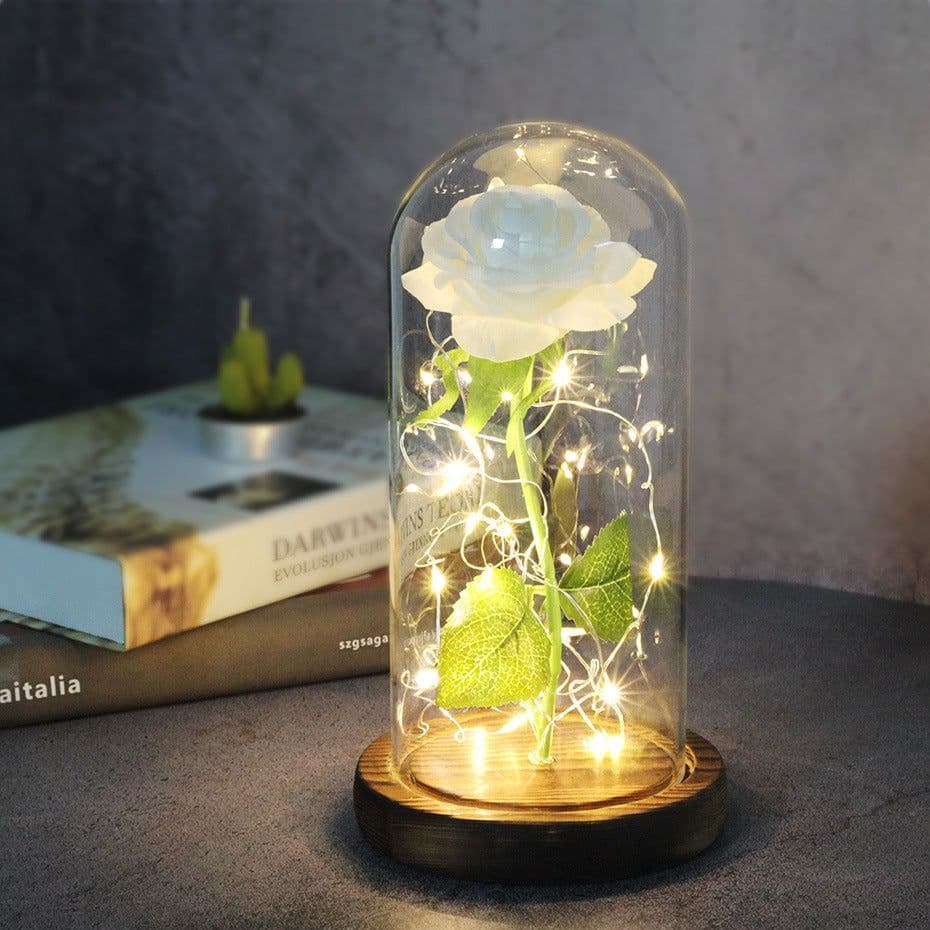 image-Mothers Day Wedding Favors Bridesmaid Gift Immortal Simulation Rose Glass Cover Luminous Led Ornament