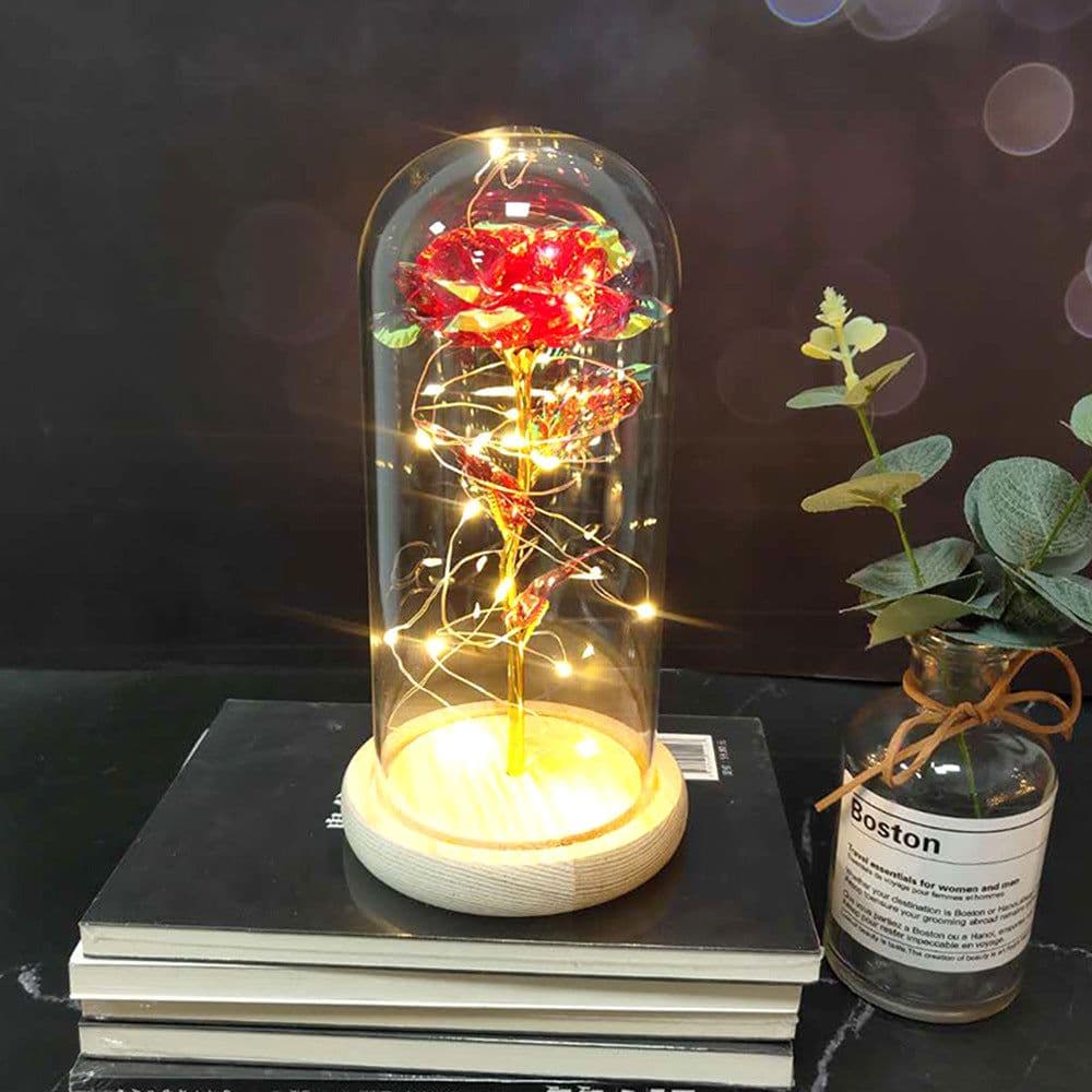 image-Mothers Day Wedding Favors Bridesmaid Gift Immortal Simulation Rose Glass Cover Luminous Led Ornament