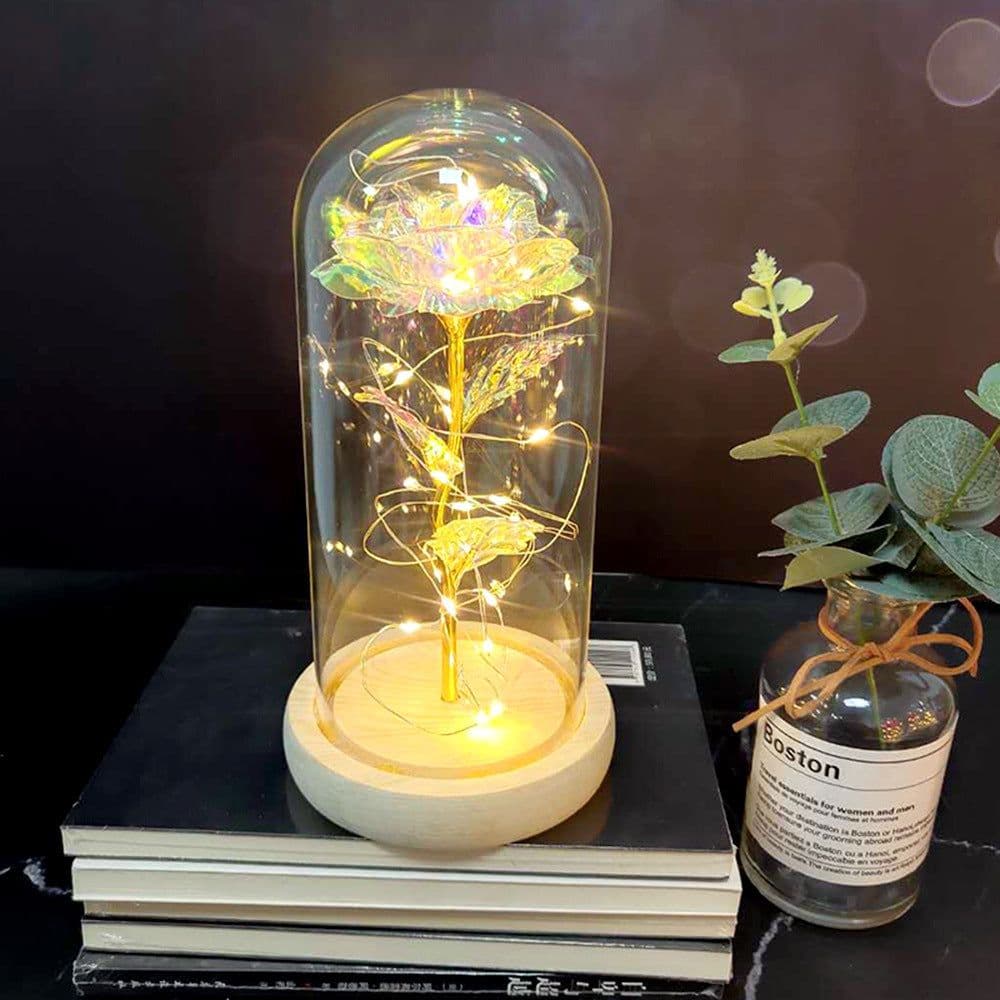 image-Mothers Day Wedding Favors Bridesmaid Gift Immortal Simulation Rose Glass Cover Luminous Led Ornament