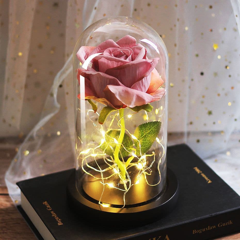 image-Mothers Day Wedding Favors Bridesmaid Gift Immortal Simulation Rose Glass Cover Luminous Led Ornament