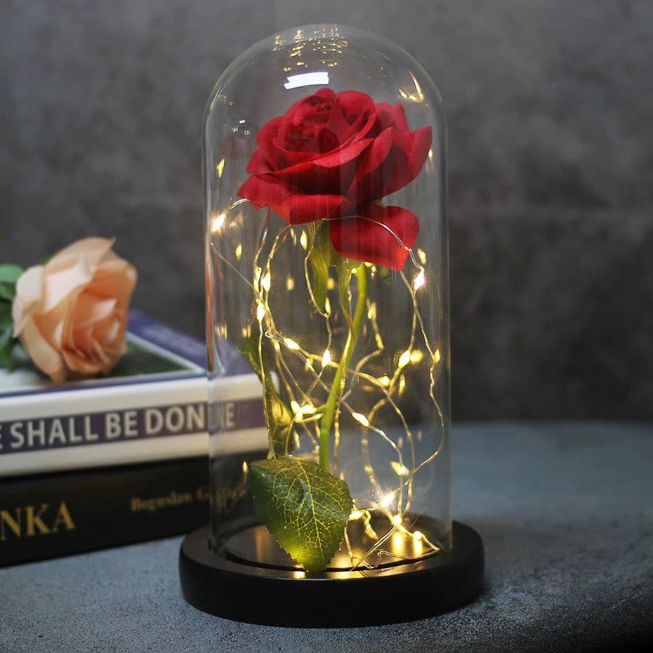 image-Mothers Day Wedding Favors Bridesmaid Gift Immortal Simulation Rose Glass Cover Luminous Led Ornament